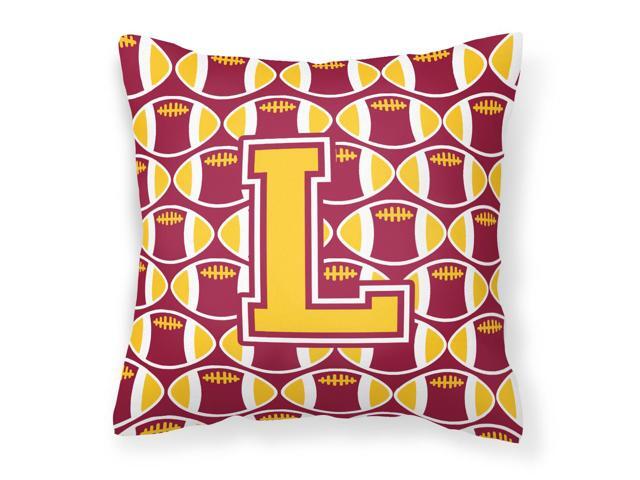 Letter L Football Maroon and Gold Fabric Decorative Pillow CJ1081-LPW1414