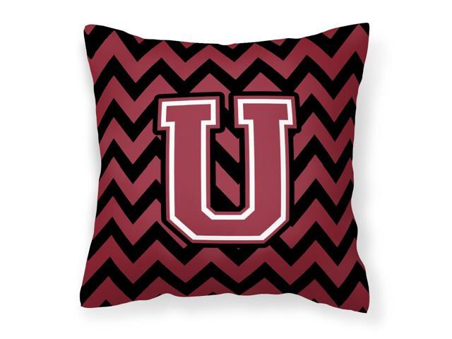Letter U Chevron Garnet and Black Fabric Decorative Pillow CJ1052-UPW1414