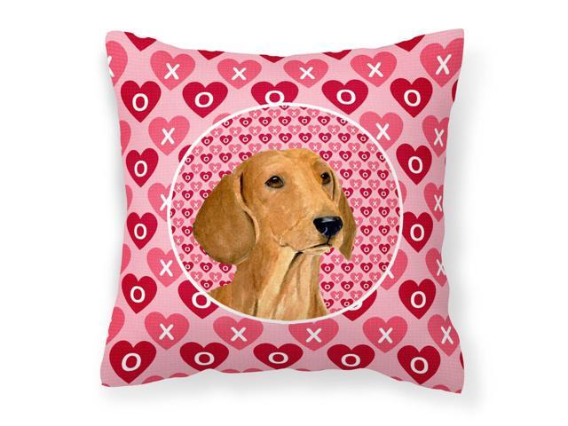 Dachshund Hearts Love and Valentine's Day Portrait Fabric Decorative Pillow SS4487PW1414