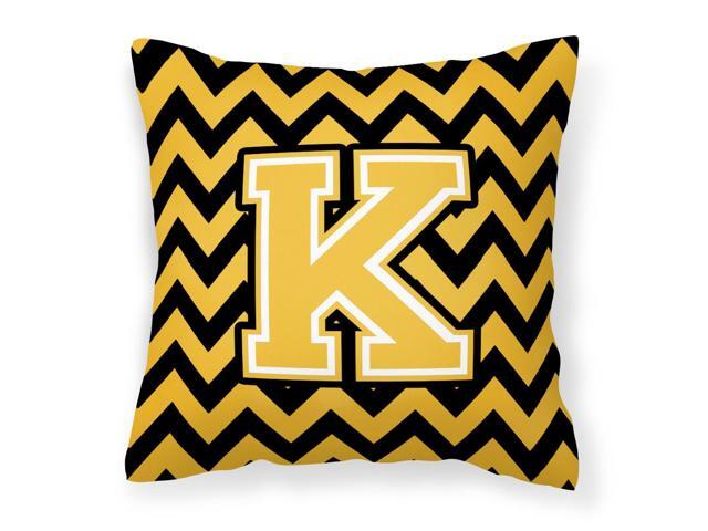 Letter K Chevron Black and Gold Fabric Decorative Pillow CJ1053-KPW1414