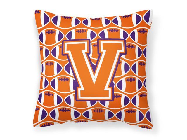 Letter V Football Orange White and Regalia Fabric Decorative Pillow CJ1072-VPW1414
