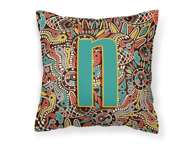 Letter N Retro Tribal Alphabet Initial Canvas Fabric Decorative Pillow CJ2013-NPW1414