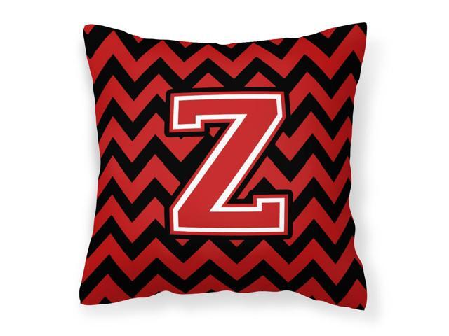 Letter Z Chevron Black and Red Fabric Decorative Pillow CJ1047-ZPW1414