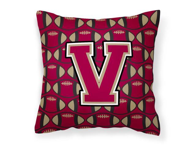 Letter V Football Garnet and Gold Fabric Decorative Pillow CJ1078-VPW1414