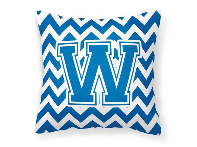 Letter W Chevron Blue and White Fabric Decorative Pillow CJ1056-WPW1414