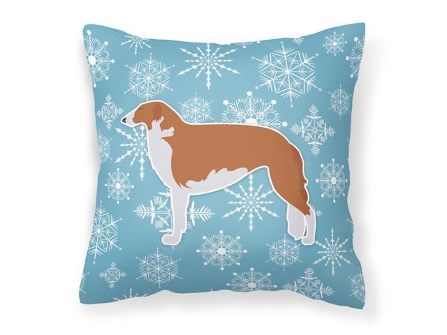 Winter Snowflake Borzoi Russian Greyhound Fabric Decorative Pillow BB3499PW1414