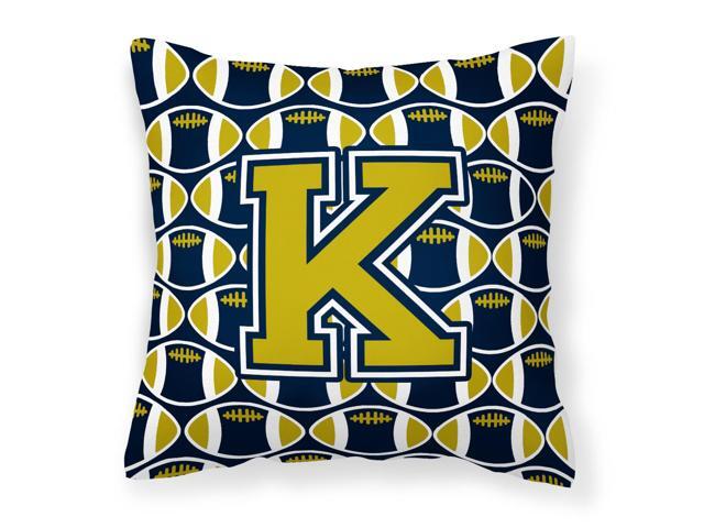 Letter K Football Blue and Gold Fabric Decorative Pillow CJ1074-KPW1414