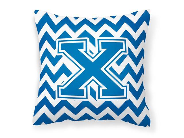 Letter X Chevron Blue and White Fabric Decorative Pillow CJ1056-XPW1414