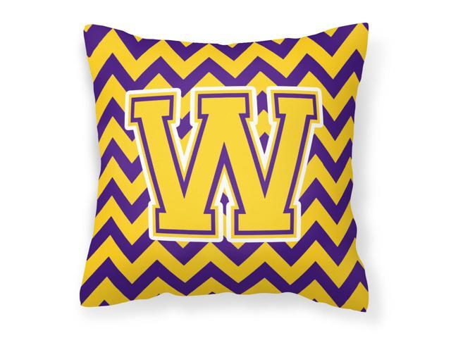 Letter W Chevron Purple and Gold Fabric Decorative Pillow CJ1041-WPW1414