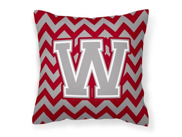 Letter W Chevron Crimson and Grey Fabric Decorative Pillow CJ1043-WPW1414