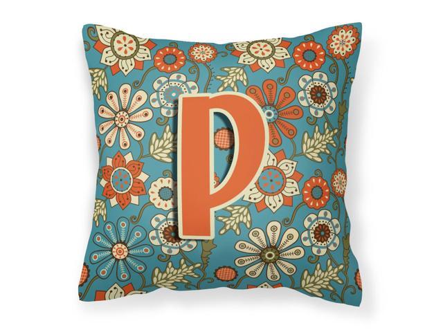Letter P Flowers Retro Blue Canvas Fabric Decorative Pillow CJ2012-PPW1414