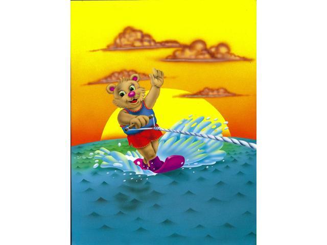 Teddy Bear Water Skiing Flag Canvas House Size APH0415CHF