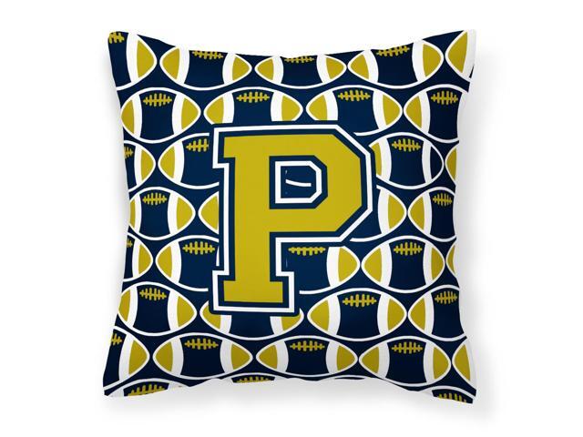 Letter P Football Blue and Gold Fabric Decorative Pillow CJ1074-PPW1414