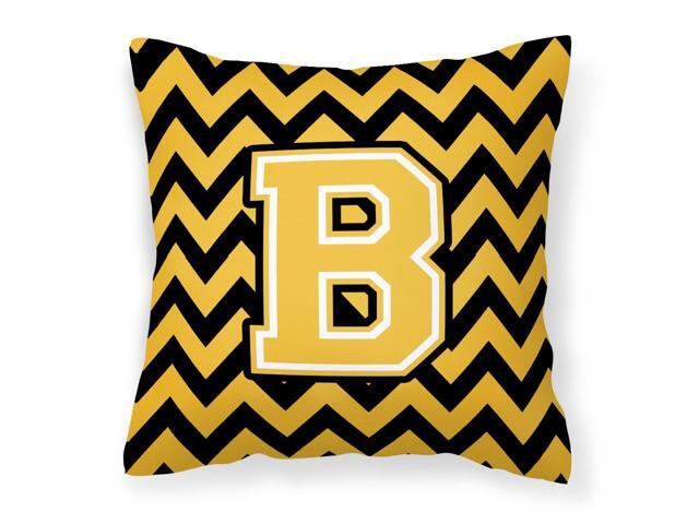 Letter B Chevron Black and Gold Fabric Decorative Pillow CJ1053-BPW1414