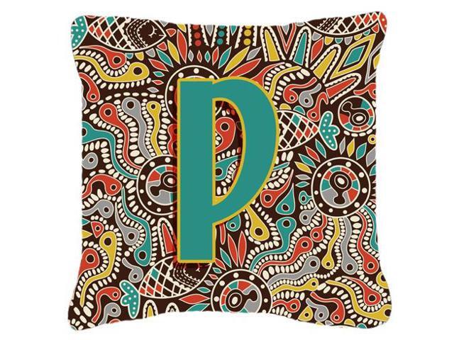 Letter P Retro Tribal Alphabet Initial Canvas Fabric Decorative Pillow CJ2013-PPW1818