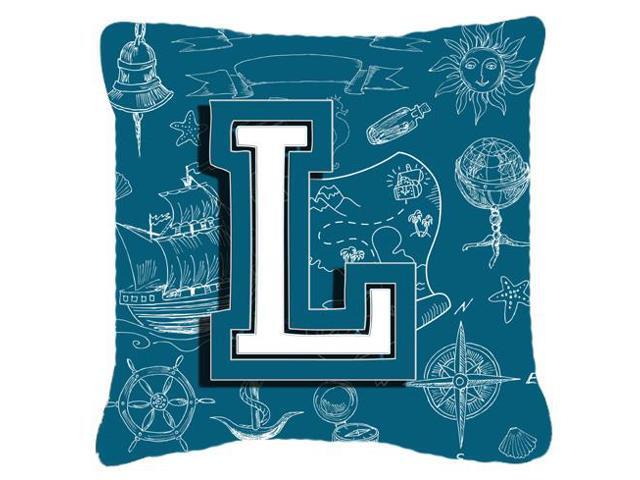 Letter L Sea Doodles Initial Alphabet Canvas Fabric Decorative Pillow CJ2014-LPW1818
