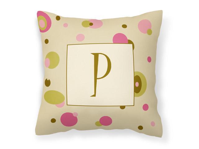 Letter P Initial Monogram - Tan Dots Decorative Canvas Fabric Pillow
