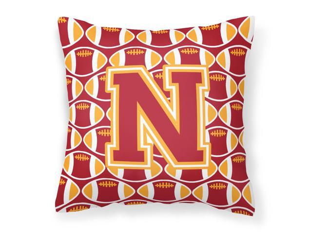 Letter N Football Cardinal and Gold Fabric Decorative Pillow CJ1070-NPW1414