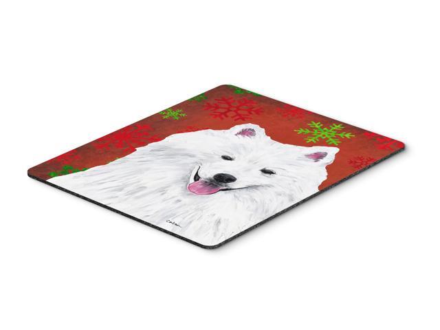 American Eskimo Red and Green Snowflakes Christmas Mouse Pad Hot Pad or Trivet