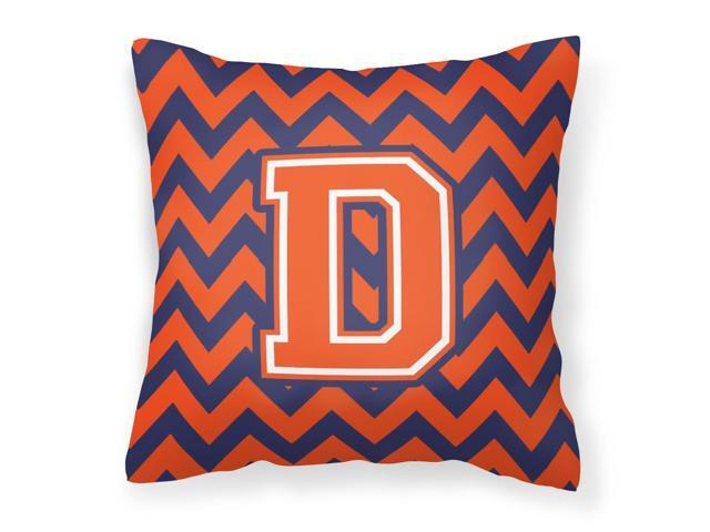 Letter D Chevron Orange and Blue Fabric Decorative Pillow CJ1042-DPW1414