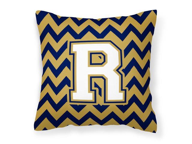 Letter R Chevron Navy Blue and Gold Fabric Decorative Pillow CJ1057-RPW1414