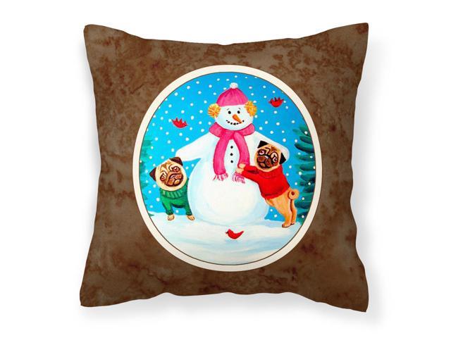 Snowman with Pug Winter Snowman Fabric Decorative Pillow 7115PW1414