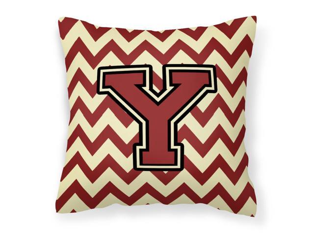 Letter Y Chevron Maroon and Gold Fabric Decorative Pillow CJ1061-YPW1414