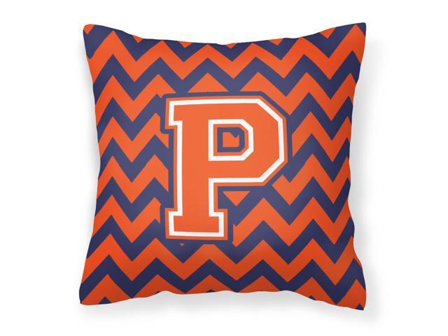 Letter P Chevron Orange and Blue Fabric Decorative Pillow CJ1042-PPW1414