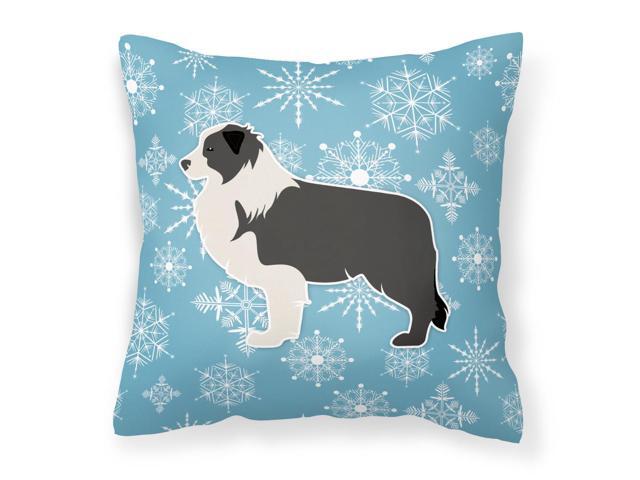 Winter Snowflake Black Border Collie Fabric Decorative Pillow BB3523PW1818