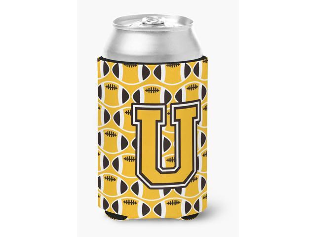 Letter U Football Black Old Gold and White Can or Bottle Hugger CJ1080-UCC