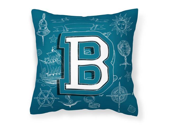 Letter B Sea Doodles Initial Alphabet Canvas Fabric Decorative Pillow CJ2014-BPW1414