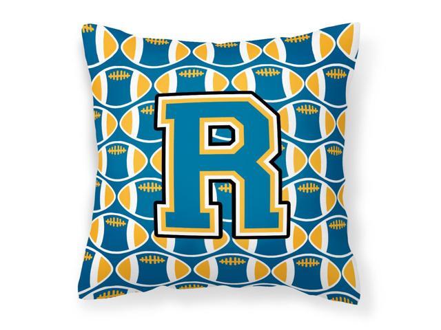Letter R Football Blue and Gold Fabric Decorative Pillow CJ1077-RPW1414