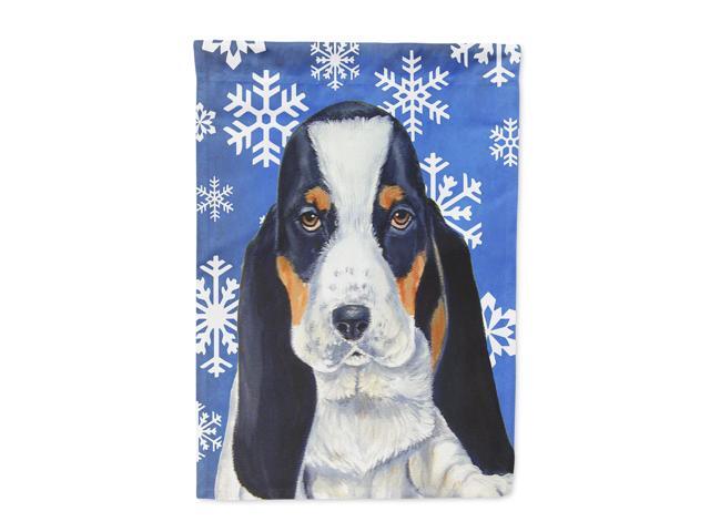 Basset Hound Winter Snowflakes Holiday Flag Canvas House Size