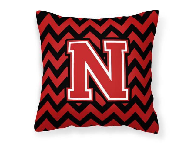 Letter N Chevron Black and Red Fabric Decorative Pillow CJ1047-NPW1414