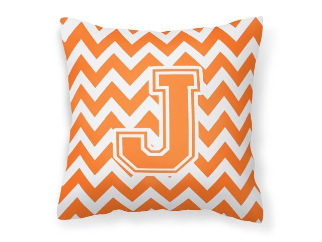 Letter J Chevron Orange and White Fabric Decorative Pillow CJ1046-JPW1414