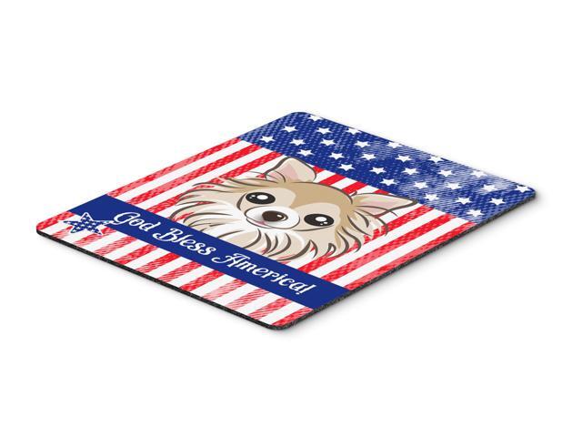 God Bless American Flag with Chihuahua Mouse Pad Hot Pad or Trivet BB2181MP