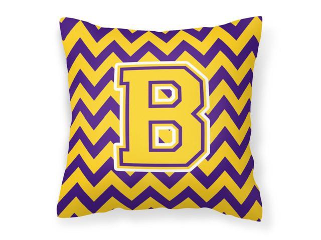 Letter B Chevron Purple and Gold Fabric Decorative Pillow CJ1041-BPW1414