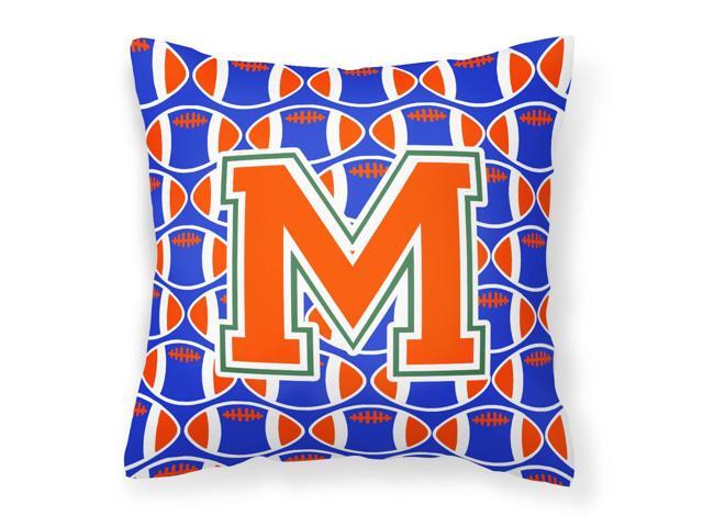 Letter M Football Green Blue and Orange Fabric Decorative Pillow CJ1083-MPW1414