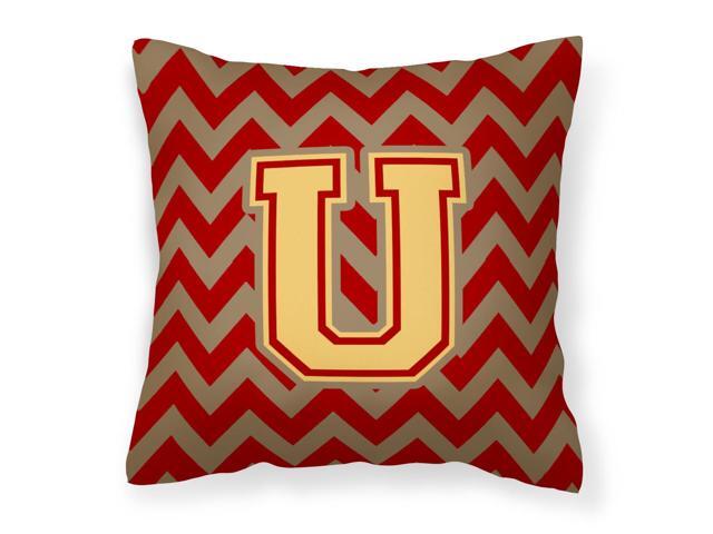 Letter U Chevron Garnet and Gold Fabric Decorative Pillow CJ1048-UPW1414