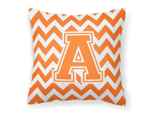 Letter A Chevron Orange and White Fabric Decorative Pillow CJ1046-APW1414