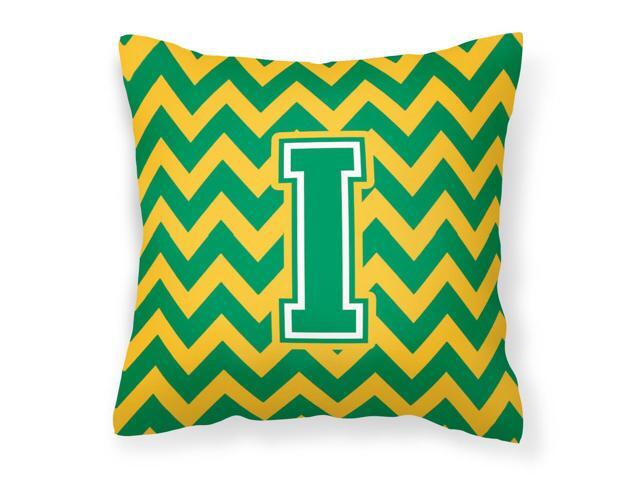Letter I Chevron Green and Gold Fabric Decorative Pillow CJ1059-IPW1414