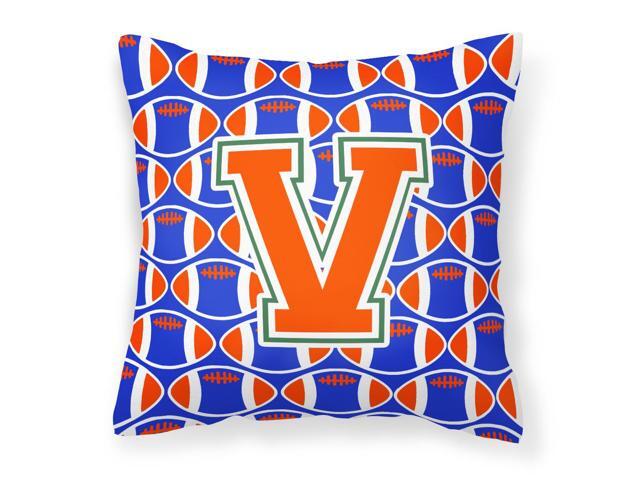 Letter V Football Green Blue and Orange Fabric Decorative Pillow CJ1083-VPW1414