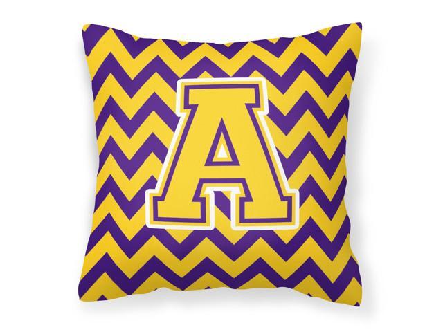 Letter A Chevron Purple and Gold Fabric Decorative Pillow CJ1041-APW1414