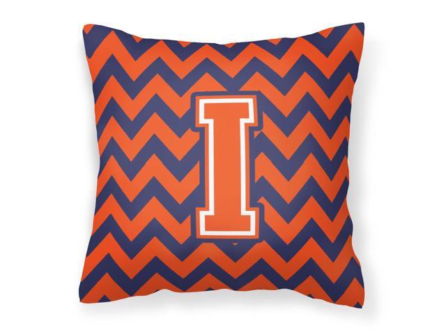 Letter I Chevron Orange and Blue Fabric Decorative Pillow CJ1042-IPW1414