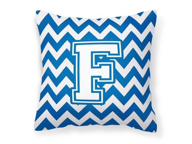 Letter F Chevron Blue and White Fabric Decorative Pillow CJ1045-FPW1414