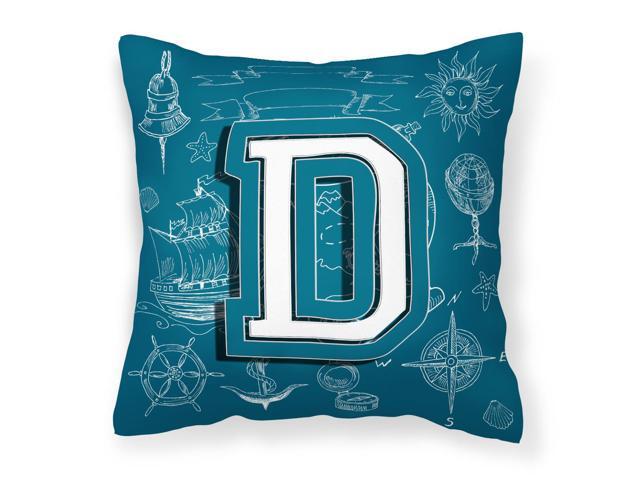 Letter D Sea Doodles Initial Alphabet Canvas Fabric Decorative Pillow CJ2014-DPW1414