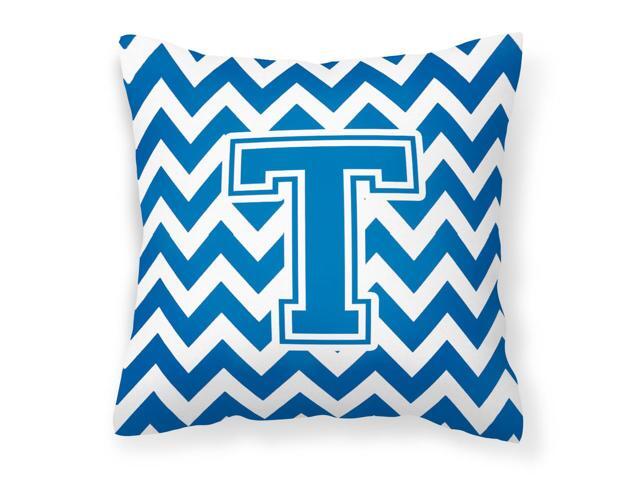 Letter T Chevron Blue and White Fabric Decorative Pillow CJ1056-TPW1414