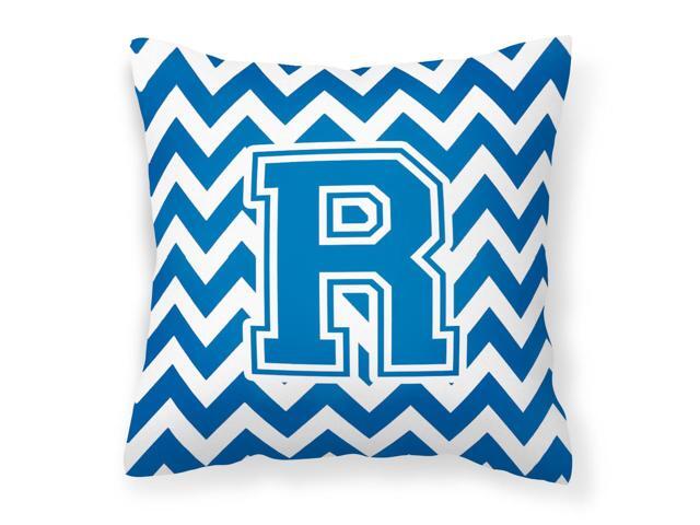 Letter R Chevron Blue and White Fabric Decorative Pillow CJ1056-RPW1414