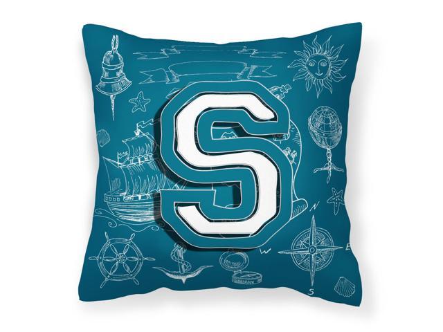Letter S Sea Doodles Initial Alphabet Canvas Fabric Decorative Pillow CJ2014-SPW1414