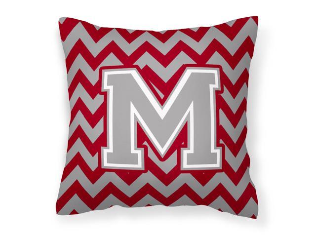 Letter M Chevron Crimson and Grey Fabric Decorative Pillow CJ1043-MPW1414